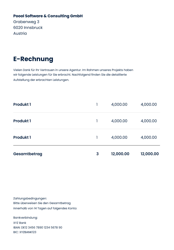 Poool X-Rechnung Converter: PDF